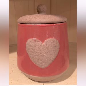 Pier 1 Imports Pink Textured Stoneware Heart Design Storage Canister